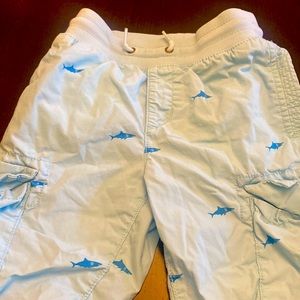 Gap kids pull-on cargo shorts, teal with blue sharks